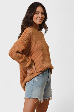 SO ME Oversized Two Tone Textured V Neck Sweater