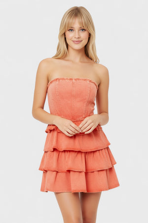 Strapless Ruffle Layered Game Day Cheer Up Dress