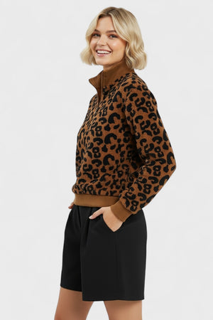 Leopard Print Quarter-Zip Sweatshirt