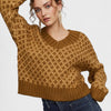 Sweater V Neck Top - CARAMEL/BROWN