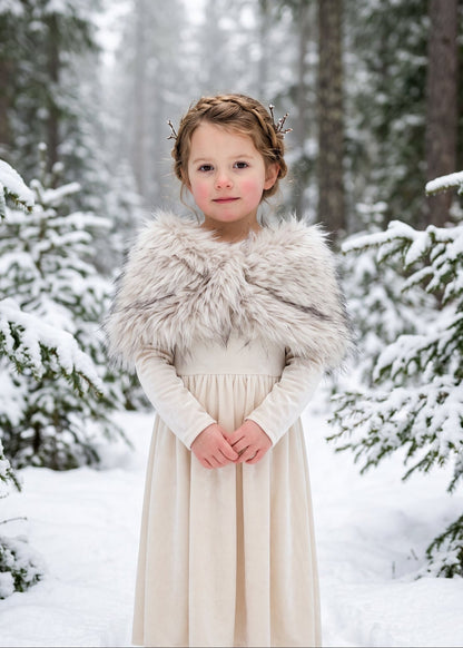 Blush with Black Tips Flower Girl Faux Fur Wrap (Kid Blu02)