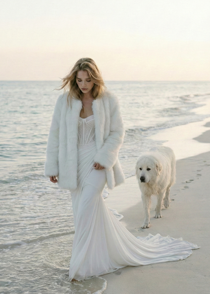 Ivory Faux Fur Oversized Bridal Jacket (Oliva Ivy07)