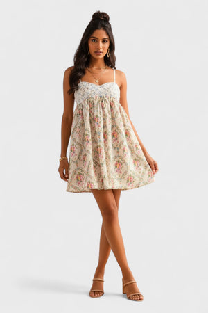 Mixed Floral Print Sleeveless Mini Dress