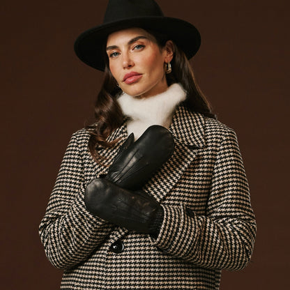 Gianetta (black) - Italian lambskin mittens with luxurious lambswool lining