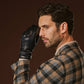 Navy blue Giovanni Italian lambskin leather winter gloves with cashmere lining, stylish and warm for cold weather.