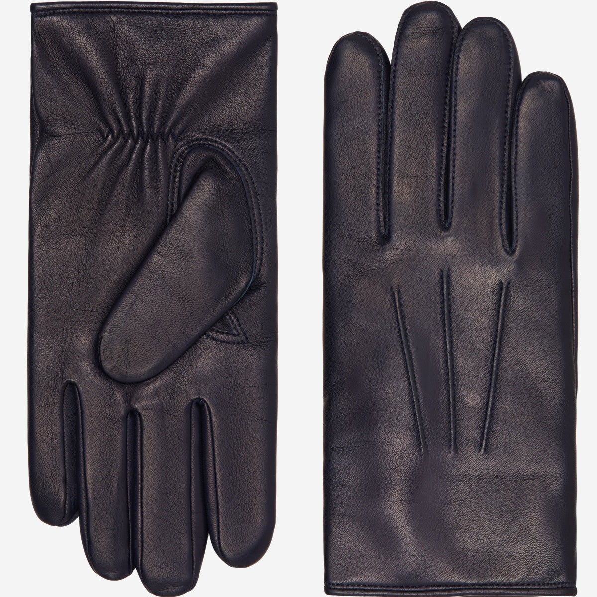 Navy blue Giovanni leather winter gloves with cashmere lining, classic Italian lambskin gloves by Leather Gloves Online.