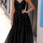 Nox Anabel H1350 Long A-Line Glitter Tulle Embroidered Sequin Applique Dress