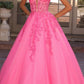 Nox Anabel H1357 Plunging Illusion Neckline Corset A-Line Ballgown
