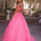 Nox Anabel H1357 Plunging Illusion Neckline Corset A-Line Ballgown