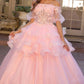 Nox Anabel H1360 Off the Shoulder 3D Floral A-Line Gown Removable Skirt