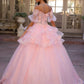 Nox Anabel H1360 Off the Shoulder 3D Floral A-Line Gown Removable Skirt
