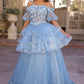 Nox Anabel H1360 Off the Shoulder 3D Floral A-Line Gown Removable Skirt