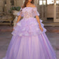 Nox Anabel H1360 Off the Shoulder 3D Floral A-Line Gown Removable Skirt