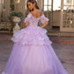 Nox Anabel H1360 Off the Shoulder 3D Floral A-Line Gown Removable Skirt