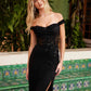 Nox Anabel H1668 Pleated Bust Off-Shoulder Sheer Waistline Dress