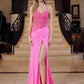 Nox Anabel H1670 Glitter Satin Floral Embroidered Dress with Slit