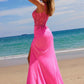 Nox Anabel H1670 Glitter Satin Floral Embroidered Dress with Slit