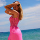 Nox Anabel H1670 Glitter Satin Floral Embroidered Dress with Slit