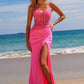 Nox Anabel H1670 Glitter Satin Floral Embroidered Dress with Slit