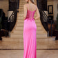 Nox Anabel H1670 Glitter Satin Floral Embroidered Dress with Slit