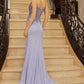 Nox Anabel H1670 Glitter Satin Floral Embroidered Dress with Slit