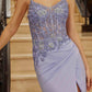 Nox Anabel H1670 Glitter Satin Floral Embroidered Dress with Slit