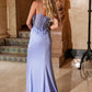 Nox Anabel H1670 Glitter Satin Floral Embroidered Dress with Slit