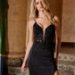 Nox Anabel H1672 Glitter Satin Dress with High Slit and Plunged Neckline