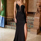 Nox Anabel H1672 Glitter Satin Dress with High Slit and Plunged Neckline
