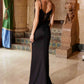 Nox Anabel H1672 Glitter Satin Dress with High Slit and Plunged Neckline