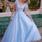 Nox Anabel H1680 Draped Tie-Up Straps Applique Tulle Dress