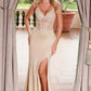 Nox Anabel H1683 Satin Strappy Back V-neck Long Dress