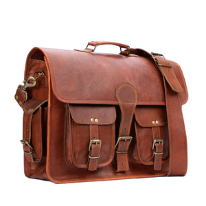 Rustic vintage leather messenger bag by Classy Leather Bags with adjustable strap and multiple compartments.