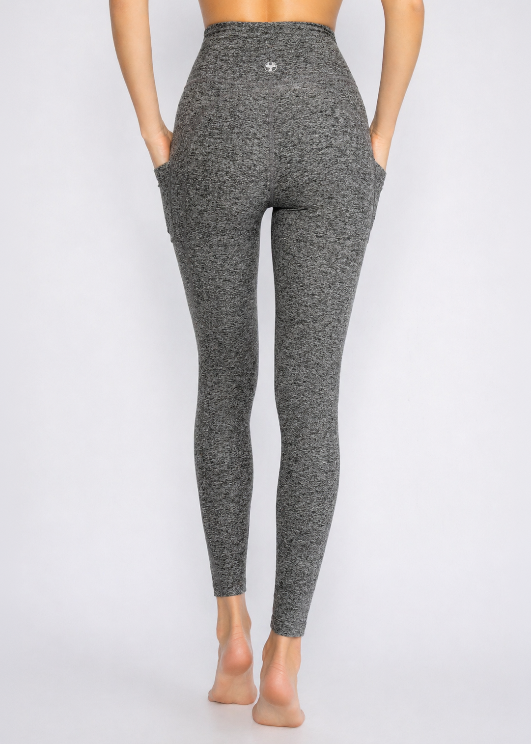 Trophy Yoga Heather Pocket Leggings made in USA in gray, featuring a convenient side pocket