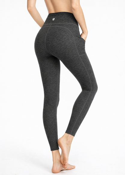 Trophy Yoga Heather Pocket Leggings made in USA, gray athletic leggings with side pockets