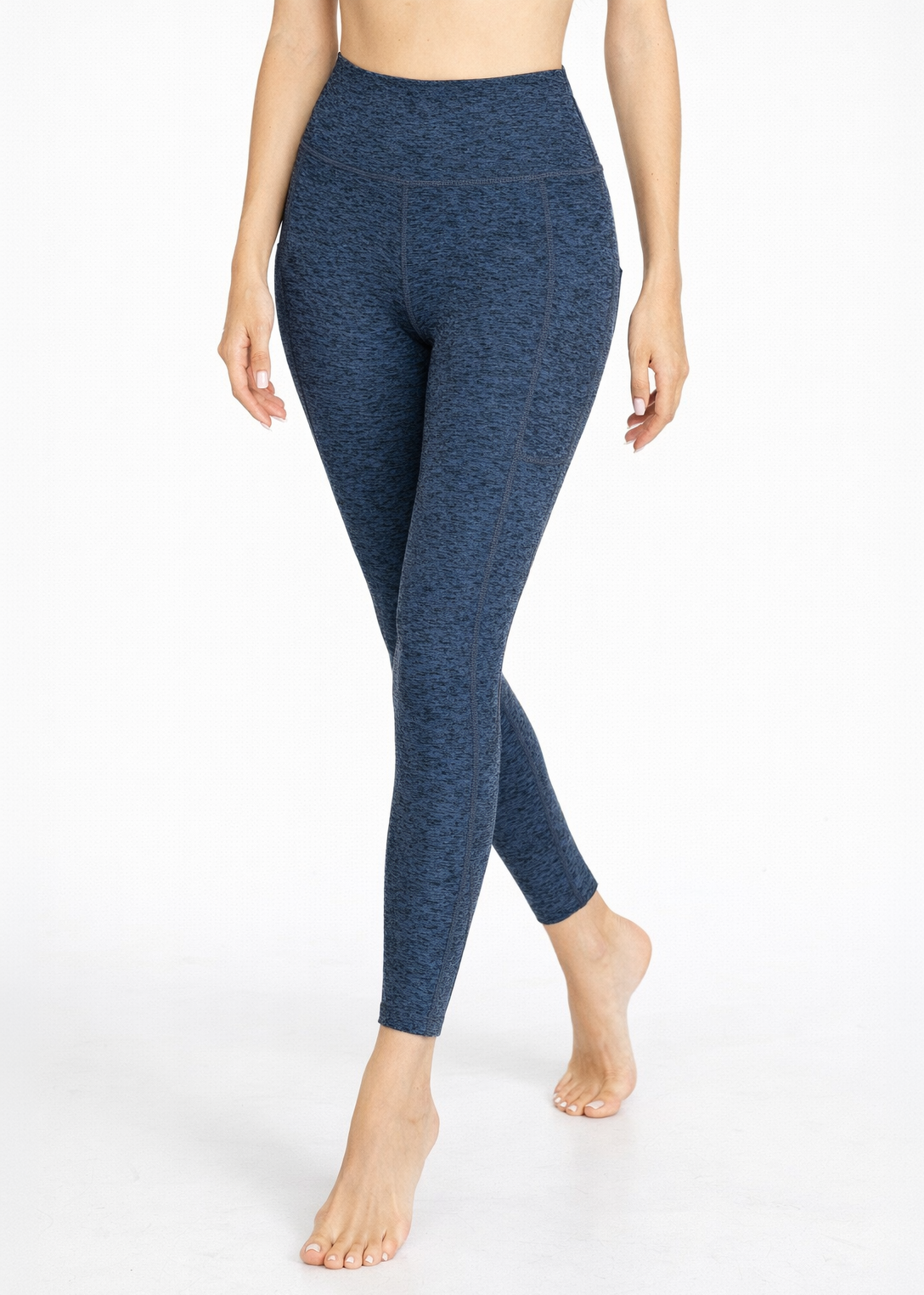 Trophy Yoga Heather Pocket Leggings made in USA, showing side pocket and heathered fabric