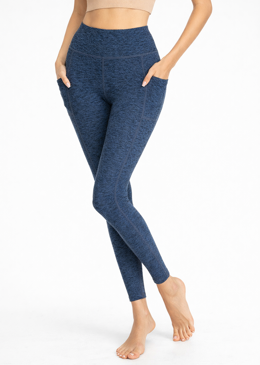 Trophy Yoga heather pocket leggings made in USA, featuring a comfortable stretch fit and side pockets