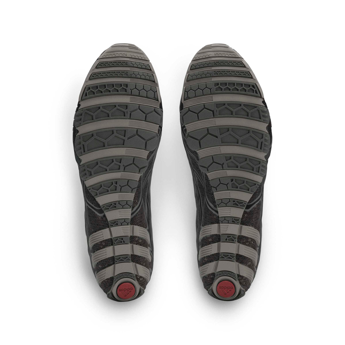 Black Adidas x Bad Bunny Mens F50 footwear with white sole, viewed from the bottom, showcasing the sleek athletic design.