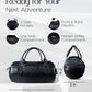 Genuine Leather Travel Duffel Bag – Shoe Compartment, Hidden AirTag Pocket