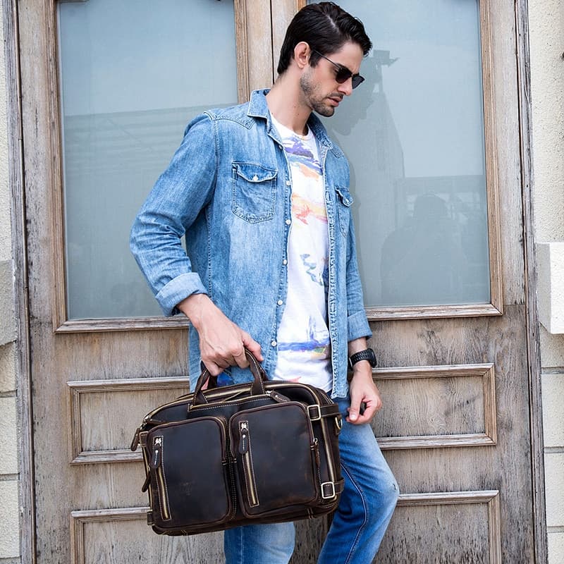 Classy Leather Bags Dublin leather backpack briefcase 2-in-1 in brown leather with adjustable shoulder straps