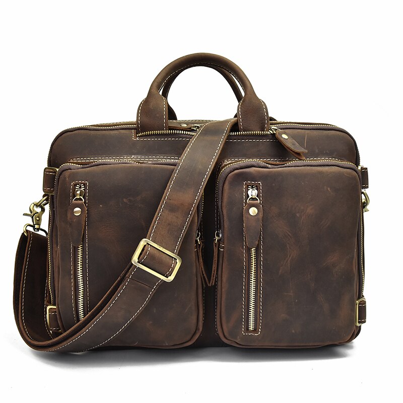 Classy Leather Bags Dublin leather backpack briefcase 2-in-1 in brown leather with padded straps and multiple compartments