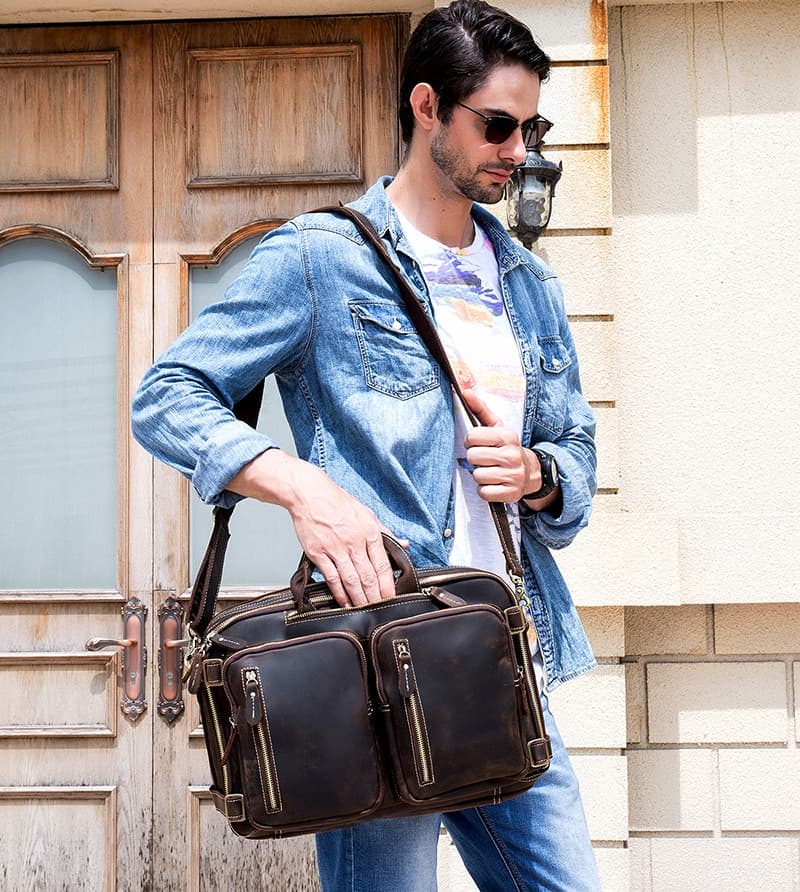 Classy Leather Bags Dublin leather backpack briefcase 2-in-1 in brown leather with multiple compartments