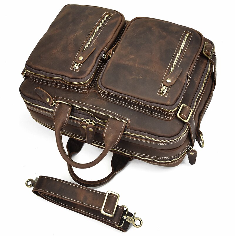 Classy Leather Bags Dublin leather backpack briefcase 2-in-1 in brown leather with multiple compartments