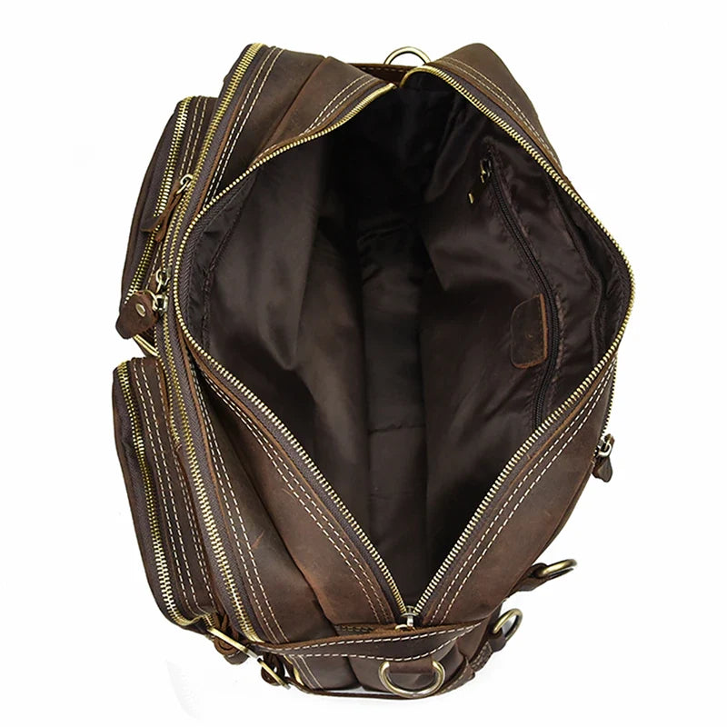 Classy Leather Bags Dublin leather backpack briefcase 2-in-1 in brown leather with adjustable straps and multiple compartments