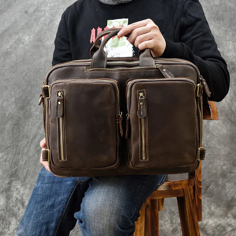 Classy Leather Bags Dublin leather backpack briefcase 2-in-1 in a structured design with adjustable shoulder straps