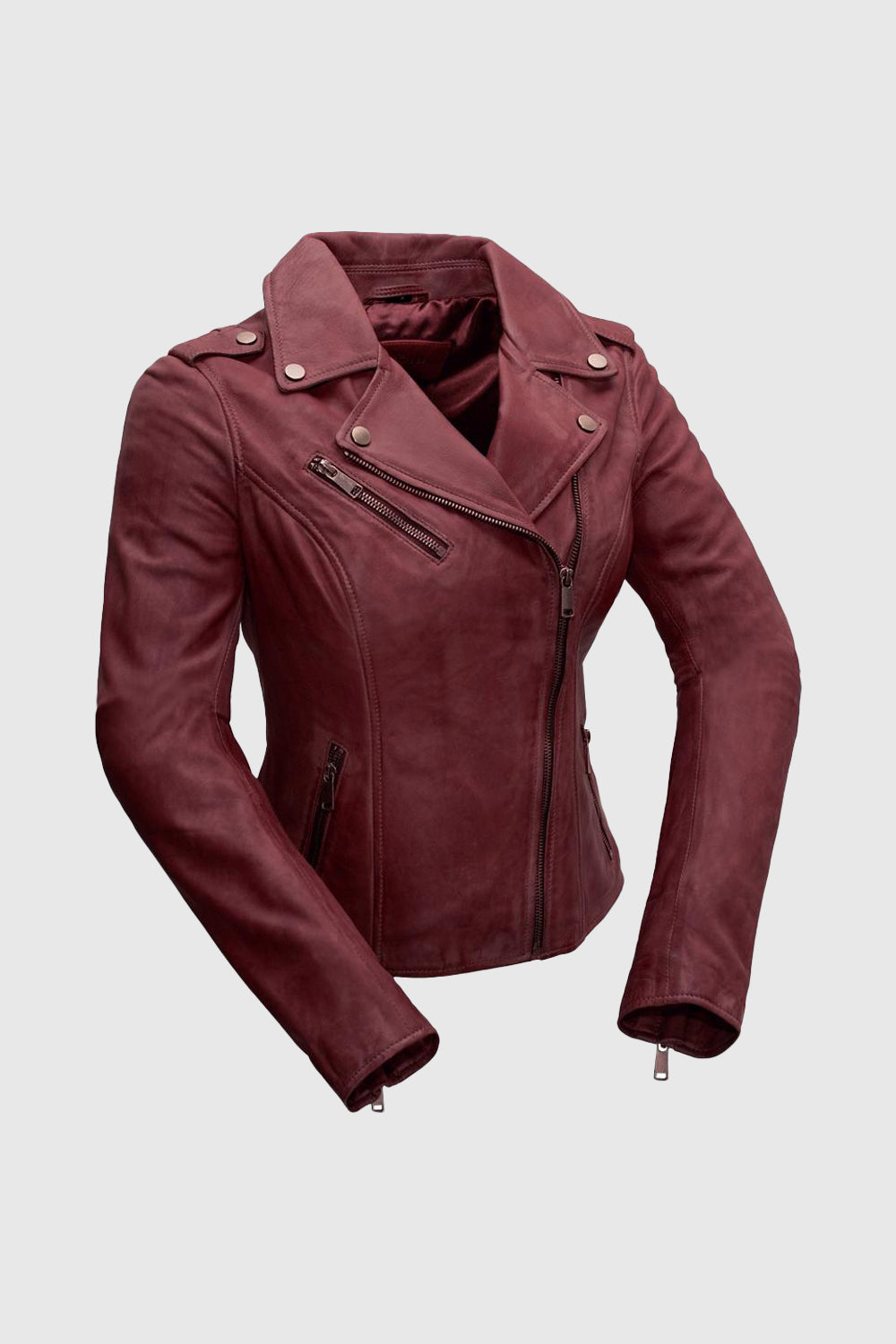 Whet Blu NYC Harper women's lambskin leather moto jacket in black with asymmetrical zipper