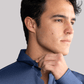 Long Sleeve Button Down Polo in Herringbone // Navy