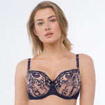Samanta Hazel Navy Sheer Mesh 3-Part Full Cup Bra-0