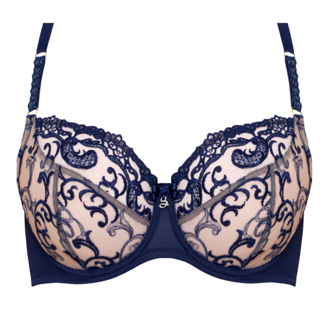 Samanta Hazel Navy Sheer Mesh 3-Part Full Cup Bra-2
