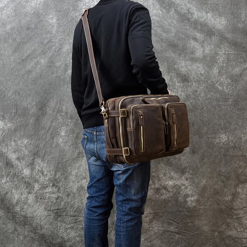 Classy Leather Bags Dublin leather backpack briefcase 2-in-1 in brown leather with adjustable straps and handles